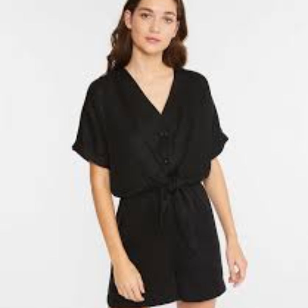 Lou & Grey Tie Front Romper (Black): NEW
